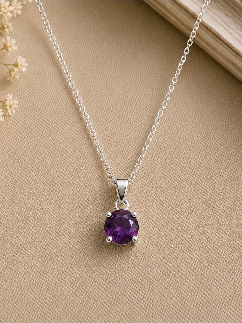 Petite Amethyst Pendant Silver 925 Round Purple Gemstone Charm ONLY #529 #630